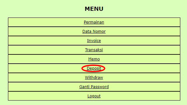 Menu Deposit WAP / HP
